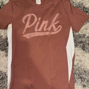 PINK Victoria's Secret Brown and White Short Sleeve Tee
